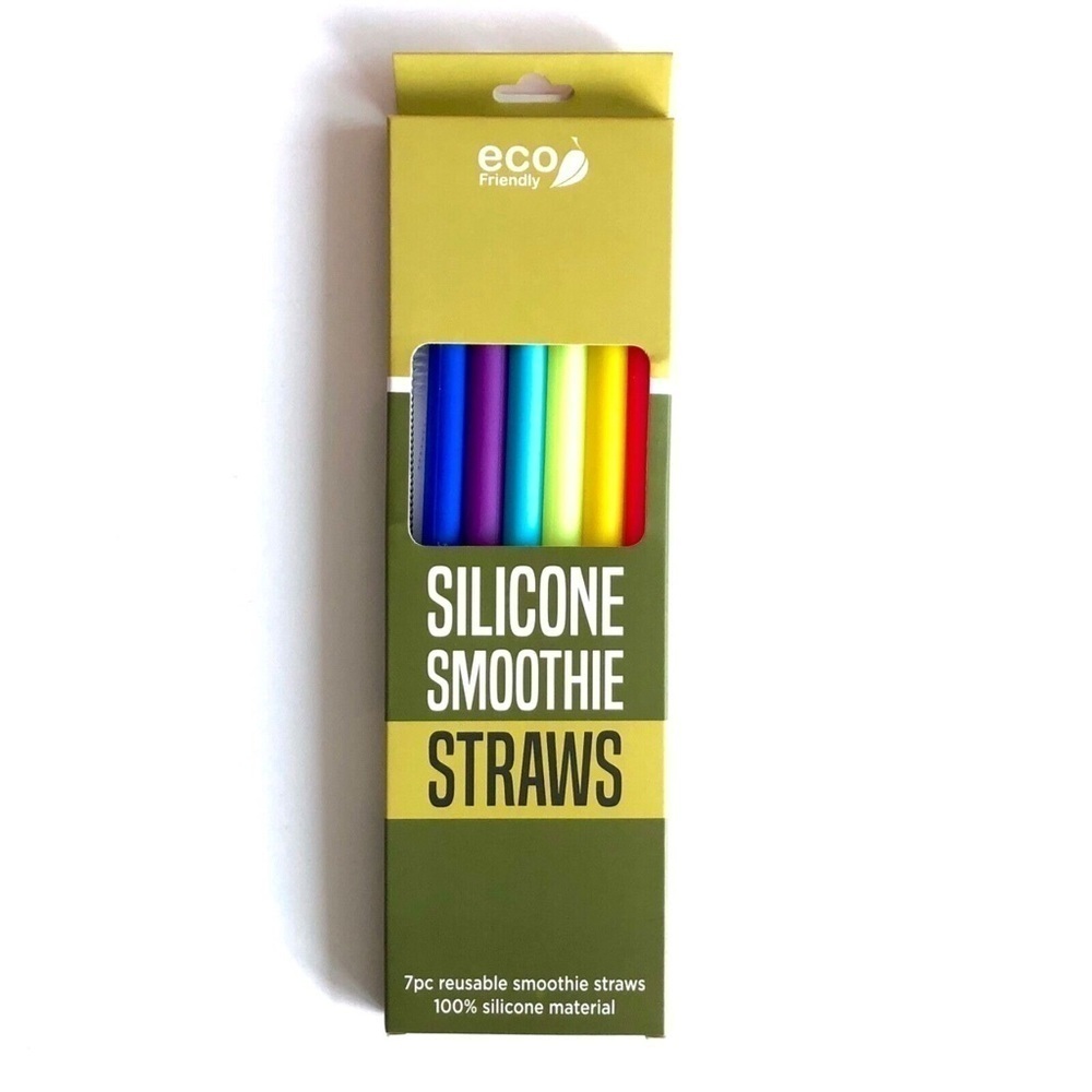 Set of 6 Wide Silicone Smoothie Straws Reusable Eco new BPA Free dishwasher safe